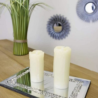 Biznest 28X17Cm 2X Diamante Mirrored Crystal Tray Candle Holder Display Plate Table Centerpiece Crushed Jewel Home Décor
