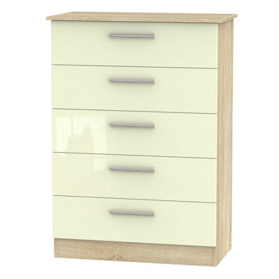 Trent 5 Drawer Chest Of Drawers In Cream & Bardolino Oak (Ready Assembled) - image 1