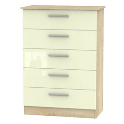 Trent 5 Drawer Chest Of Drawers In Cream & Bardolino Oak (Ready Assembled)