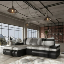 Oslo Mini Living Room Corner Sofa Bed With Storage Hr Foam Wave Springs Wooden Frame 245X182X90Cm Grey And Black Left