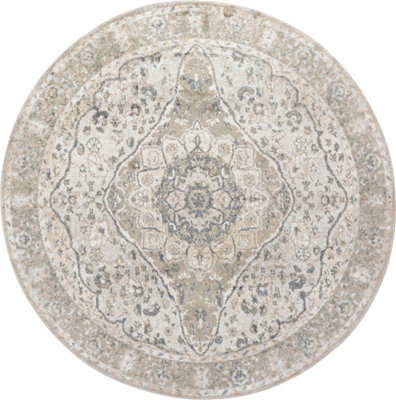 Livabliss Round Lillian-Washable Grey Green Traditional Vintage Boho Living Dining Rug 200 X 200 Cm Easy Care, Non Shedding - image 1