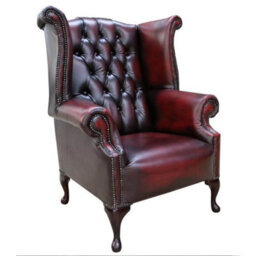 Chesterfield Handmade 1780 High Back Wing Chair Antique Oxblood Red Real Leather - thumbnail 1