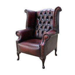 Chesterfield Handmade 1780 High Back Wing Chair Antique Oxblood Red Real Leather - thumbnail 3
