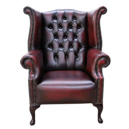 Chesterfield Handmade 1780 High Back Wing Chair Antique Oxblood Red Real Leather - thumbnail 2