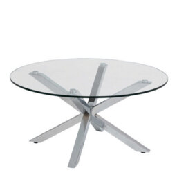 Wyld Haus Perth Round Coffee Table Clear Tempered Glass Top With Chrome Cross Base 820 mm - thumbnail 3