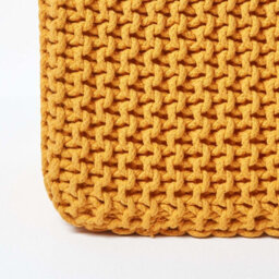Homescapes Mustard Cube Cotton Knitted Pouffe Footstool - thumbnail 4