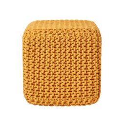 Homescapes Mustard Cube Cotton Knitted Pouffe Footstool - thumbnail 1