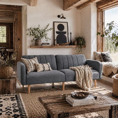 Wyld Haus Nile Linen Grey 3-Seater Click-Clack Sofa Bed With Adjustable Split Backrest - image 1