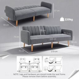 Wyld Haus Nile Linen Grey 3-Seater Click-Clack Sofa Bed With Adjustable Split Backrest - thumbnail 4