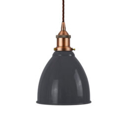 SE Home Slate Grey Classic Small Pantry Metal Painted Dome Pendant Light With Matt Antique Copper Lamp Holder And Brown Twisted Cable