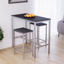 Black Breakfast Bar Table Set 3-Piece Table Barstool Set Dining Kitchen Cafe - thumbnail 5