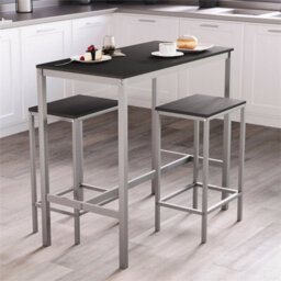 Black Breakfast Bar Table Set 3-Piece Table Barstool Set Dining Kitchen Cafe - thumbnail 6