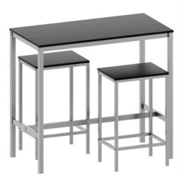 Black Breakfast Bar Table Set 3-Piece Table Barstool Set Dining Kitchen Cafe