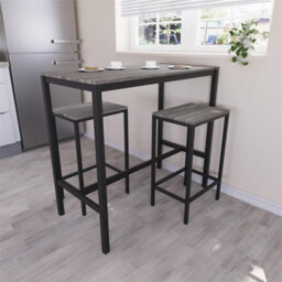 Black Breakfast Bar Table Set 3-Piece Table Barstool Set Dining Kitchen Cafe - thumbnail 3