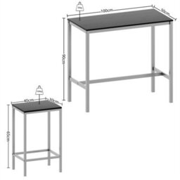 Black Breakfast Bar Table Set 3-Piece Table Barstool Set Dining Kitchen Cafe - thumbnail 2