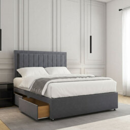 REGIONAL FURNISHINGS Steel Plush Velvet Divan Bed Set Upholstered 24Inch Headboard 2Drawers Footend & No Mattress In Double King 4Ft6 6Ft Sizes - thumbnail 2