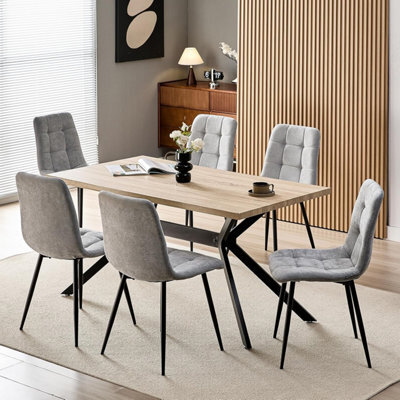 Longtoo Set Of 6 Linen Upholstered Dining Chairs With High Back And Modern Design,grey - image 1