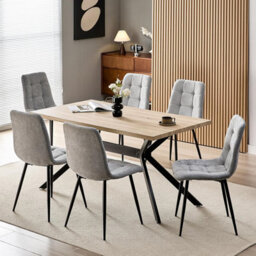 Longtoo Set Of 6 Linen Upholstered Dining Chairs With High Back And Modern Design,grey