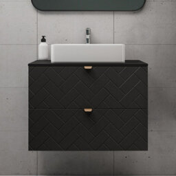 Heze Furniture Trend Herringbone Pattern Door 80Cm Bathroom Cabinet Vanity Unit With Worktop Black - thumbnail 1
