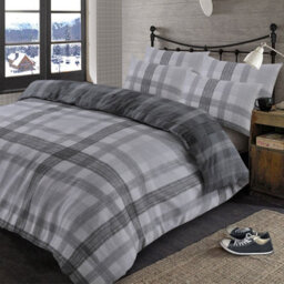 Ohs Boston Brushed Cotton Duvet Cover Pillowcase Bedding Set, Grey Double - thumbnail 2