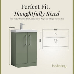 Balterley Level Modern Bathroom 2 Soft Close Door & Mid-Edge Vanity Unit Basin, Satin Green, 600mm - thumbnail 5