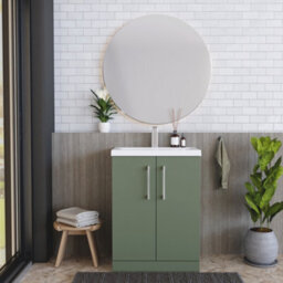 Balterley Level Modern Bathroom 2 Soft Close Door & Mid-Edge Vanity Unit Basin, Satin Green, 600mm - thumbnail 2