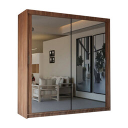 Sliding Wardrobes 4 u LTD Double Mirror Sliding Door Wardrobe Sleek Design Comes In Width 90/100/120/150/180/203/250Cm(Walnut W120Cm X H217Cm) - thumbnail 2