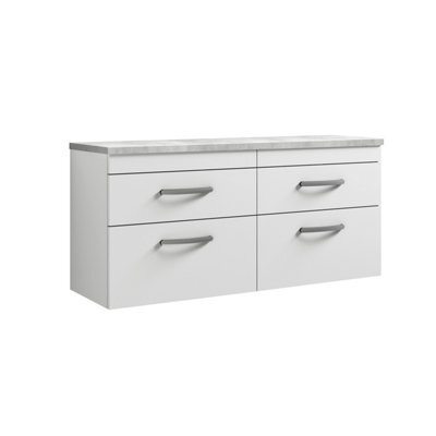 Balterley Millwich Contemporary 4 Drawer Wall Hung Vanity Unit With Laminate Black Galaxy Granite Worktop, Gloss White, 1200mm - image 1