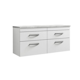 Balterley Millwich Contemporary 4 Drawer Wall Hung Vanity Unit With Laminate Black Galaxy Granite Worktop, Gloss White, 1200mm - thumbnail 1