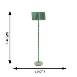 Valuelights Bobbins Sage Green Floor Lamp With Ruched Pleated Green Drum Shade And Led Bulb - thumbnail 6