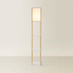 Valuelights Struttura Oak Shelving Unit Floor Lamp With Fabric Shade - thumbnail 3