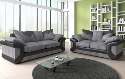 Lush 3+2 Fabric Grey Jumbo Corduroy Sofa Set - Foam Seats - Wooden Feet - 3 Seater - 2 Seater - image 1