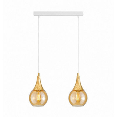 Luminosa Lighting Luminosa Lacrima Bar Pendant Ceiling Light White, Gold Amber Glass Shade 2X E27 - image 1