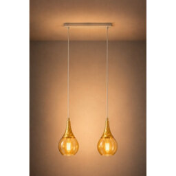 Luminosa Lighting Luminosa Lacrima Bar Pendant Ceiling Light White, Gold Amber Glass Shade 2X E27 - thumbnail 5