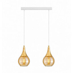 Luminosa Lighting Luminosa Lacrima Bar Pendant Ceiling Light White, Gold Amber Glass Shade 2X E27 - thumbnail 1