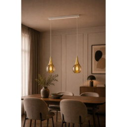 Luminosa Lighting Luminosa Lacrima Bar Pendant Ceiling Light White, Gold Amber Glass Shade 2X E27 - thumbnail 2
