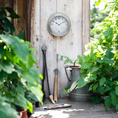 Large 46Cm Galvanised Metal Garden Wall Clock With Thermometer And Hygrometer - image 1