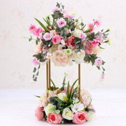 Living And Home Gold Metal Rectangular Flower Stand Pedestal Wedding Party Ornament 210 mm (W) X 400 mm (H)