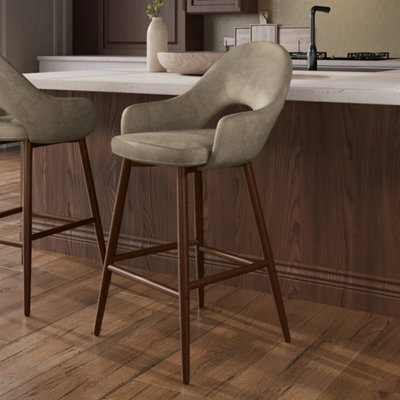 Walnut And Beige Faux Leather Kitchen Stool With Back - image 1