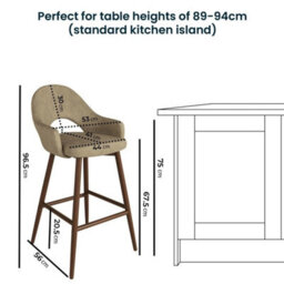Walnut And Beige Faux Leather Kitchen Stool With Back - thumbnail 2