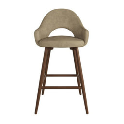 Walnut And Beige Faux Leather Kitchen Stool With Back - thumbnail 3