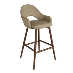 Walnut And Beige Faux Leather Kitchen Stool With Back - thumbnail 4
