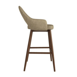Walnut And Beige Faux Leather Kitchen Stool With Back - thumbnail 5