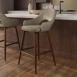Walnut And Beige Faux Leather Kitchen Stool With Back - thumbnail 1