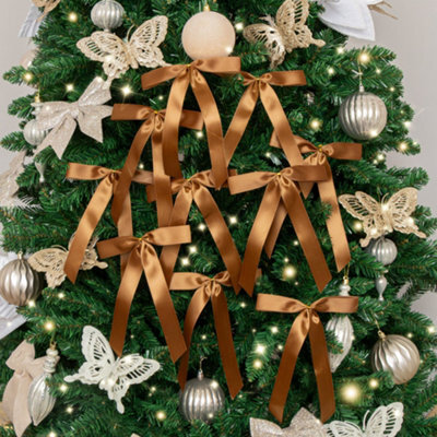 Melody Maison Set Of 10 Chocolate Brown Satin Christmas Bow Decorations - image 1