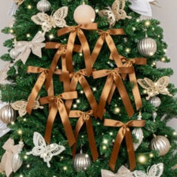 Melody Maison Set Of 10 Chocolate Brown Satin Christmas Bow Decorations - thumbnail 1