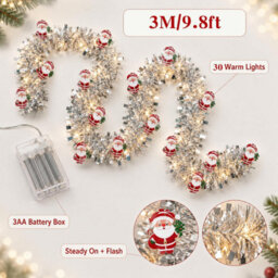 Amorly 18.7 Ft 40Led Christmas Tinsel Garland Christmas Garland Tree Decorations,2 Modes Fairy Lights For Christmas Holiday Decor - thumbnail 3