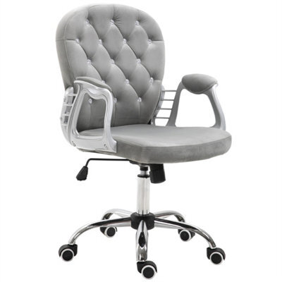 Grey Office Chair Luxury Velour Diamond Tufted Padded Ergonomic  Swivel - image 1