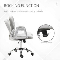Grey Office Chair Luxury Velour Diamond Tufted Padded Ergonomic  Swivel - thumbnail 4