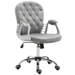 Grey Office Chair Luxury Velour Diamond Tufted Padded Ergonomic  Swivel - thumbnail 1